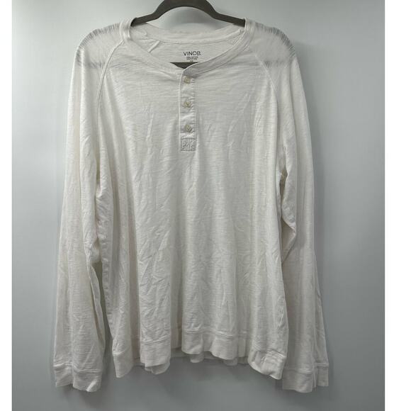 Vince Men Long Sleeve Henley 3 Button 100% Cotton White Shirt Size XXL